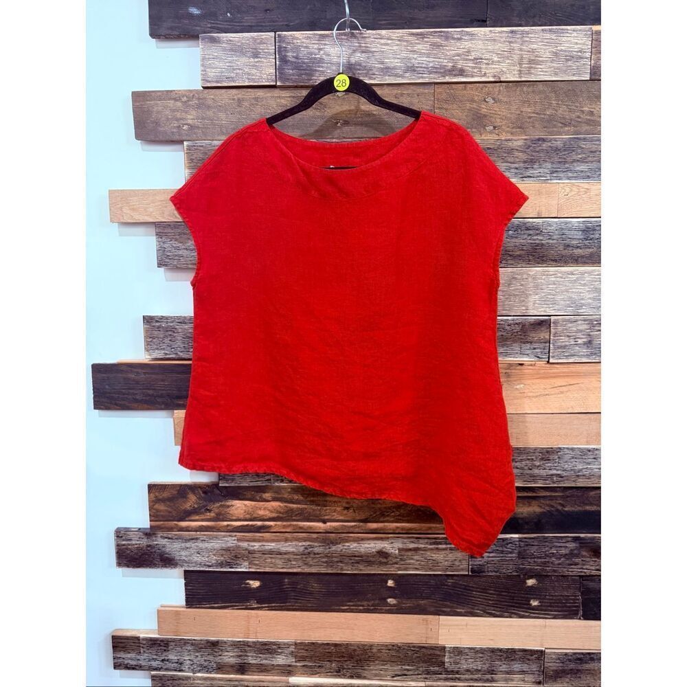 Bryn Walker linen red top blouse boho lagenlook relaxed fit sz XS